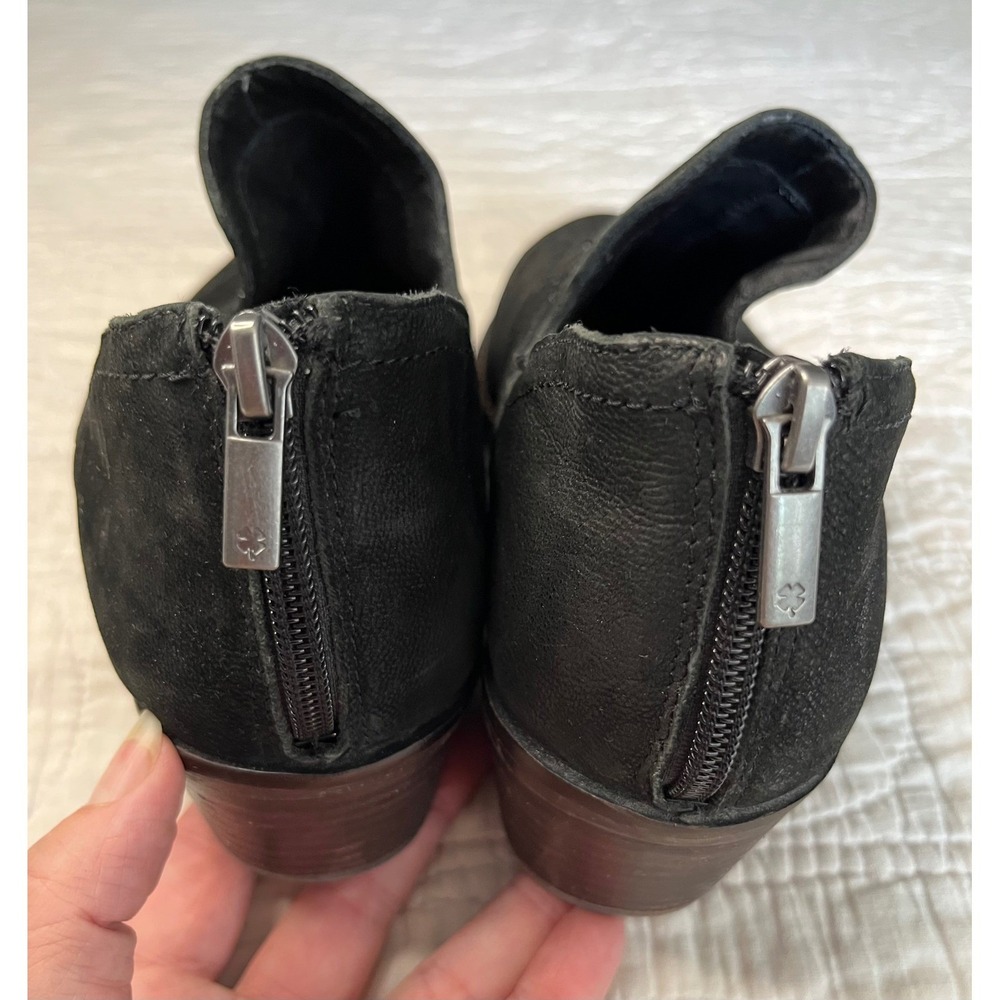 Lucky Brand Fitina Black Leather Ankle Booties V-Cut Stacked Heel Size 11 M - Picture 4 of 8
